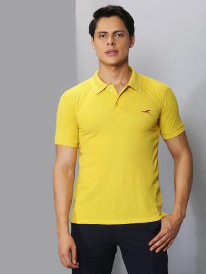 Kraasa Solid Men Polo Neck Yellow T-Shirt