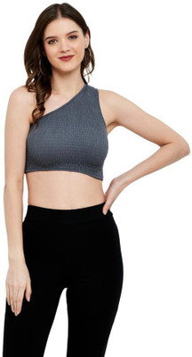 UNMADE Casual Solid Women Grey Top