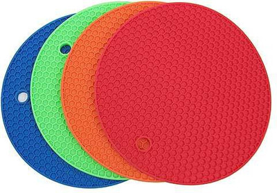 MOBONE Round Reversible Rubber Coaster Set(Pack of 4)