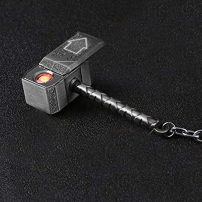 Exquisite ®Thor Hammer Silver Shape Rechargable Flameless Windproof Lighter Key Ring Key Chain |100 Time Ignition Coil Start After Battery Charged Metal Body Heavy Quality Lighter | Keyring Attach With Bike /car/scooty/home keys Cigarette Lighter, USB Cable (Silver Hammer) USB Thor Lighter_A14 Cigar