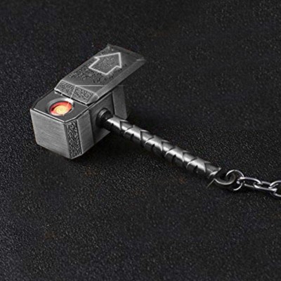 Gabbar Smoke Accesoires Creative Thor's Hammer Electric Lighter Men Gift USB Rechargeable | Windproof And Flameless Pocket Size Lighter | Lighter With Key Ring/Key Chain attache in Lighter Cigarette Lighter, USB Charger Thor Hammer Keychain,_04 Cigarette Lighter(Silver)