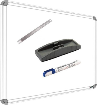 SRIRATNA Non Magnetic Non Magnetic 1.5 X 2 feet Glossy White Board, One Side White Board Marker and Reverse Side Green Chalk Board Surface Whiteboard with 1 Marker, 1 Scale 30cm And 1 Duster, Whiteboards and Duster Combos(White, Green)