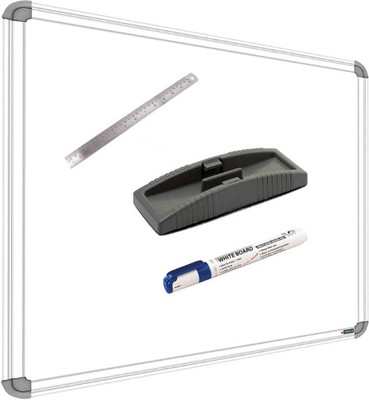 SRIRATNA Non Magnetic Non Magnetic 1.5 X 2 feet Glossy White Board, One Side White Board Marker and Reverse Side Green Chalk Board Surface Whiteboard with 1 Marker, 1 Scale 30cm And 1 Duster, Whiteboards and Duster Combos(Set of: 4, White, Green)