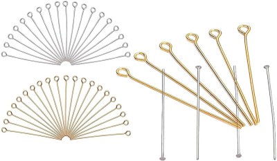 DIY Crafts Mix Pcs 10-40mm 304 Stainless Steel Head Pins Findings 21 Gauge(0.7mm) Open Eye Pin for Earring Pendant Bracelet Necklace Jewelry DIY Craft Making, Golden/Silver (300 Grm, Chrome Gold)