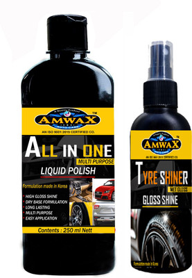 amwax ALL IN ONE LIQUID POLISH 250 ML (CAP PKG), TYRE SHINER 120 ML (MIST SPRAY) Combo