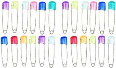 Sharum Crafts Multicolour Stainless Steel 4cm Transparent Safety Saree Hijab Nappy Pin for Women & Kids - Pack of 24 (Multicolor)(Silver)