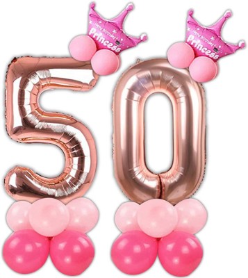 Shopperskart Solid  Rose Gold Toy Foil Balloon with crown & balloons for 50th Birthday Decoration Items for Girls` Balloon(Multicolor, Pack of 28)