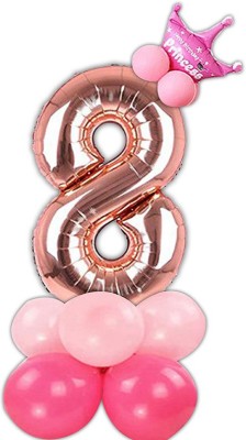 Shopperskart Solid  Rose Gold Toy Foil Balloon with crown & balloons for 8th Birthday Decoration Items for Girls Balloon(Pink, Pack of 14)