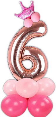 Shopperskart Solid  Rose Gold Toy Foil Balloon with crown & balloons for 6th Birthday Decoration Items for Girls Balloon(Pink, Pack of 14)