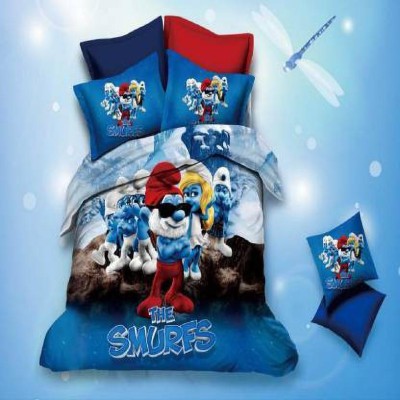 SINGHS VILLAS DECOR 254 TC Cotton King Cartoon Flat Bedsheet(Pack of 1, Smurf)