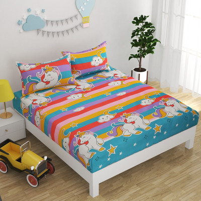 ADIRAV 240 TC Cotton Double Cartoon Fitted (Elastic) Bedsheet(Pack of 1, Multicolor)