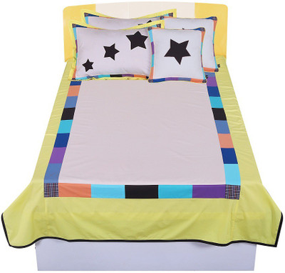Hugs N Rugs 207 TC Cotton Single Printed Flat Bedsheet(Pack of 1, Multicolor)