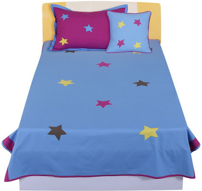Hugs N Rugs 210 TC Cotton Single Printed Flat Bedsheet(Pack of 1, Multicolor)