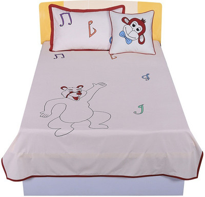 Hugs N Rugs 200 TC Cotton Single Self Design Flat Bedsheet(Pack of 1, Multicolor)