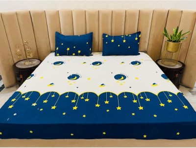 Being Handloom 140 TC Polycotton King Cartoon Fitted (Elastic) Bedsheet(Pack of 1, Blue)