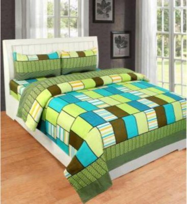 deersh collection 144 TC Polycotton Double Checkered Flat Bedsheet(Pack of 1, Green, White)