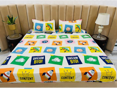 Nanki's 140 TC Polycotton King Cartoon Fitted (Elastic) Bedsheet(Pack of 1, White)