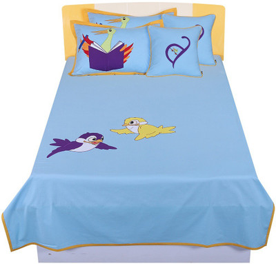 Hugs N Rugs 200 TC Cotton Single Printed Flat Bedsheet(Pack of 1, Multicolor)