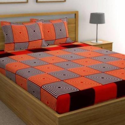 deersh collection 144 TC Polycotton Double 3D Printed Flat Bedsheet(Pack of 1, Orange, Brown)