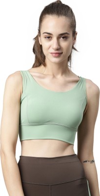 Enamor Dry Fit, Antimicrobial & Removable Pads E117 High-Impact Longline Women Sports Lightly Padded Bra(Green)