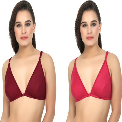 pemi frontopen Women Full Coverage Non Padded Bra(Maroon, Pink)