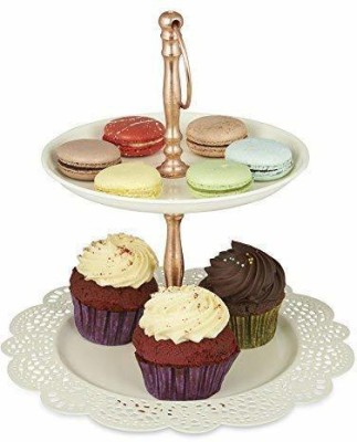 Elan Flourish 2 Tier Cake Stand, Cupcake and Dessert Display Stand for Party Stainless Steel Cake Server(White, Pack of 1)