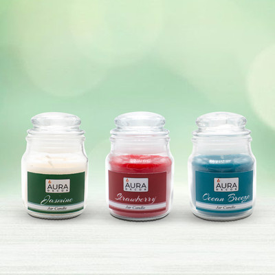 AuraDecor Set of 3 Cookie Highly Fragrance Jar Candle ( Jasmine, Ocean Breeze & Strawberry) Burning Time 30 to 35 hours Approx. Each Candle(Multicolor, Pack of 3)