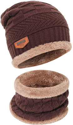 jim-Dandy Solid, Woven, Self Design Beanie Cap(Pack of 2)