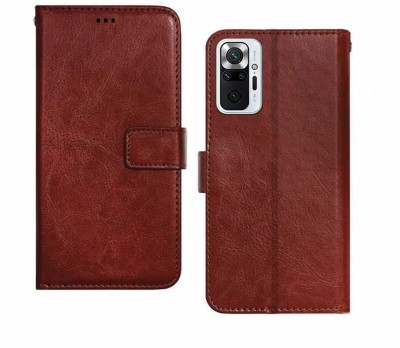 VOSKI Wallet Case Cover for Xiaomi Redmi Note 10 Pro Flip Cover Premium Leather with Card Pockets Kickstand 360 Protection(Brown, Dual Protection, Pack of: 1)