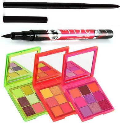MYEONG Professional 9 Color Mini Eyeshadow Palette with Waterproof Sketch Pen Eyeliner & Long Lasting Auto Kajal In Black(5 Items in the set)