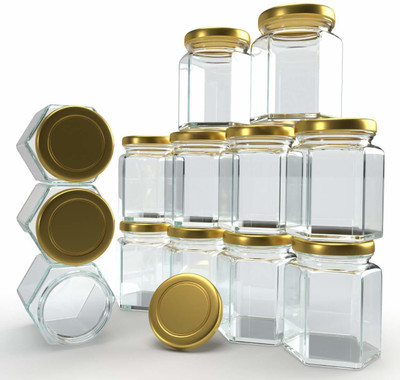 Coozico Glass Utility Container  - 250 ml(Pack of 12, Clear, Gold)