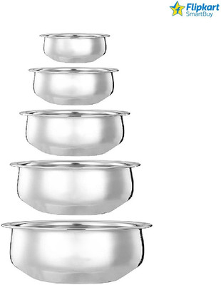 Flipkart SmartBuy Pack of 5 Stainless Steel stainless Steel Induction And gas Stove Suitable Bottom Venna Chetty/Handi Pot 5 Piece Set/Steel Handi Set 5 Piece Set Handi 550ml, 750ml, 1100ml, 1500ml and 1900ml) (Stainless Steel, without Copper) Cookware Set ( Stainless Steel, 5 - Piece) Handi 0.55 L,