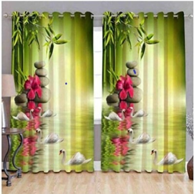 Ad Nx 214 cm (7 ft) Polyester Room Darkening Door Curtain (Pack Of 2)(Floral, Green, Green)
