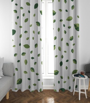 OHD 214 cm (7 ft) Polyester Room Darkening Door Curtain (Pack Of 2)(Printed, White, Green)