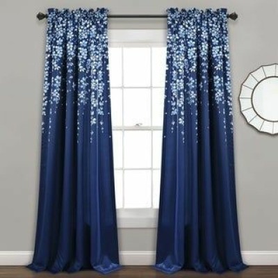 V21 154 cm (5 ft) Polyester Room Darkening Window Curtain Single Curtain(Floral, Dark Blue)