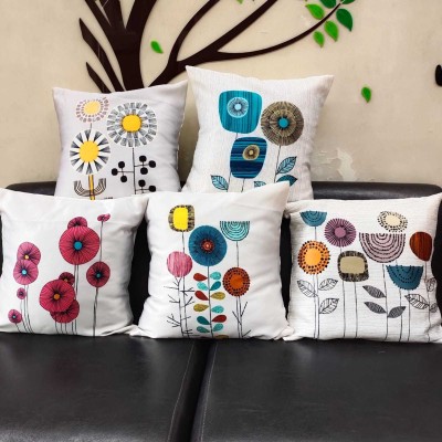 Rudsdecor Floral Cushions Cover(Pack of 5, 40 cm*40 cm, White)