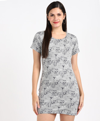 VAHSON Women T Shirt Grey Above Knee/Mid Thigh Length Dress