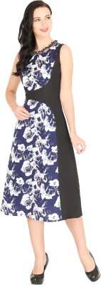 Raas Pret Women A-line Blue, Black Dress