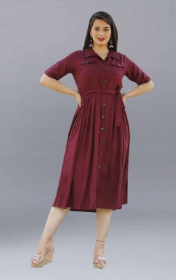 FANCIFY Women Shirt Maroon Dress