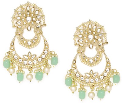 Oomph Mint Green Beads & Kundan Large Ethnic Chandbali Beads, Crystal Metal Chandbali Earring