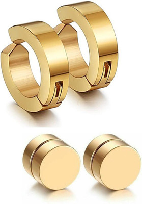 PS CREATIONS Magnetic Non Piercing Earrings Man Punk Style Round Black Clip Stud Stainless Steel Men Metal Stud Earring
