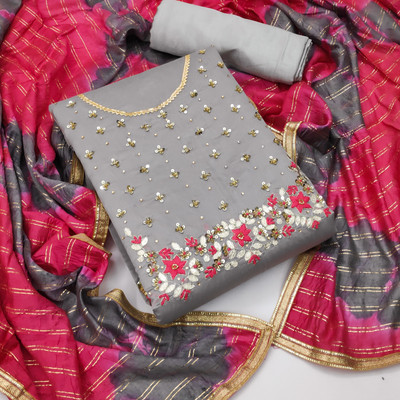 Blissta Chanderi Embellished Salwar Suit Material