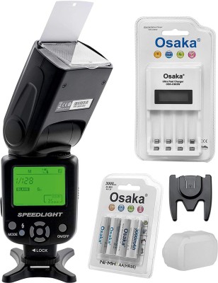 Osaka Camera Flash Speedlite Speedlight TT990 with 18-180 Manual Zooom for Nikon Sony Canon (See fig 2) All DSLR Camera with NI-MH HR06 4xAA 3000mAh Battery Ultra Fast Charger OSK-C903W LCD Charger Flash(Black)