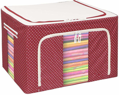 RUSHABH ENTERPRISE 66 LTR Foldable Steel Frame Cloths Zip Organizer Bag and 66L Foldable Stackable Container Organizer Metal Frame Basket Sarees, Bed Sheet, Blanket (PACK OF 1)(Multicolor)