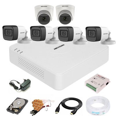 HIKVISION 8 Channal Turbo HD H.265 DVR 1Pcs,Outdoor Camera 5 MP Turbo HD AUDIO 4Pcs,Indoor Camera 5 MP Turbo HD AUDIO 2Pcs,1 TB Surveillance Hard Disk,Full combo set Security Camera(1 TB, 8 Channel)