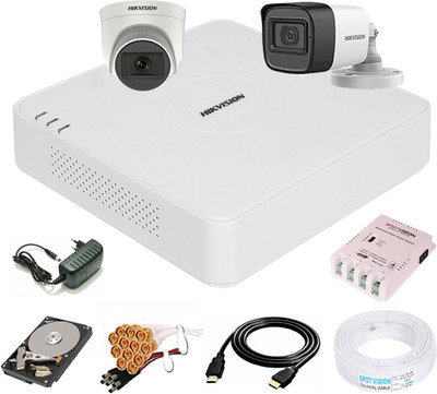 HIKVISION 4 Channal Turbo HD H.265 DVR 1Pcs,Outdoor Camera 5 MP Turbo HD AUDIO 1Pcs,Indoor Camera 5 MP Turbo HD AUDIO 1Pcs,500 GB Hard Disk,Full combo set Security Camera(500 GB, 4 Channel)