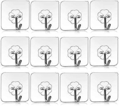 KASTHAR 12 Pcs Self Adhesive Wall Hooks, Heavy Duty Sticky Hooks for Hanging 10KG (Max), Waterproof Transparent Adhesive Hooks for Wall, Wall Hangers for Hanging Kitchen Bathroom Bedroom Accessories Hook/Strong Adhesive Hook Wall Door Sticky Hanger Holder for Kitchen Bathroom Hook Hook Hook 1(Pack o