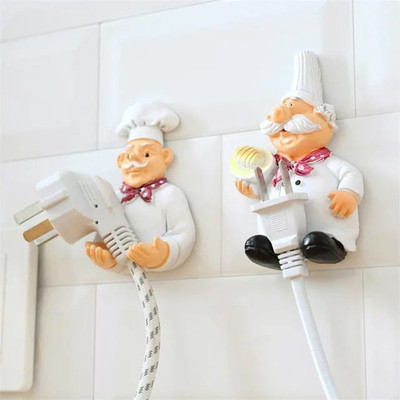 Oncarnival Wall Mounted Adhesive Cook Chef Design Power Plug Socket Holder -Set of 2 Pcs Hook 1(Pack of 2)