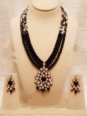 White pearl Alloy Gold-plated Black, Grey Jewellery Set(Pack of 1)