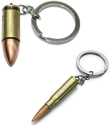 kd collections Bullet Shaped Metal Keychain keyring|Rifle Gun Bullet 3D Design|COMBO|Pack of 2 Key Chain